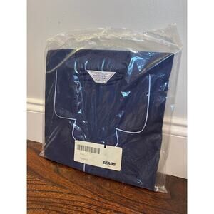 Deadstock 1970s Sears Navy Blue Perma Cotton Blend Long Sleeve Pajama Set M